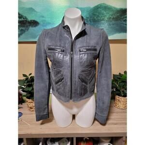 Bcbg Maxazria Gray Two-Tone‎ Jacket Leather/Wool Women’s XS Zipper Pockets